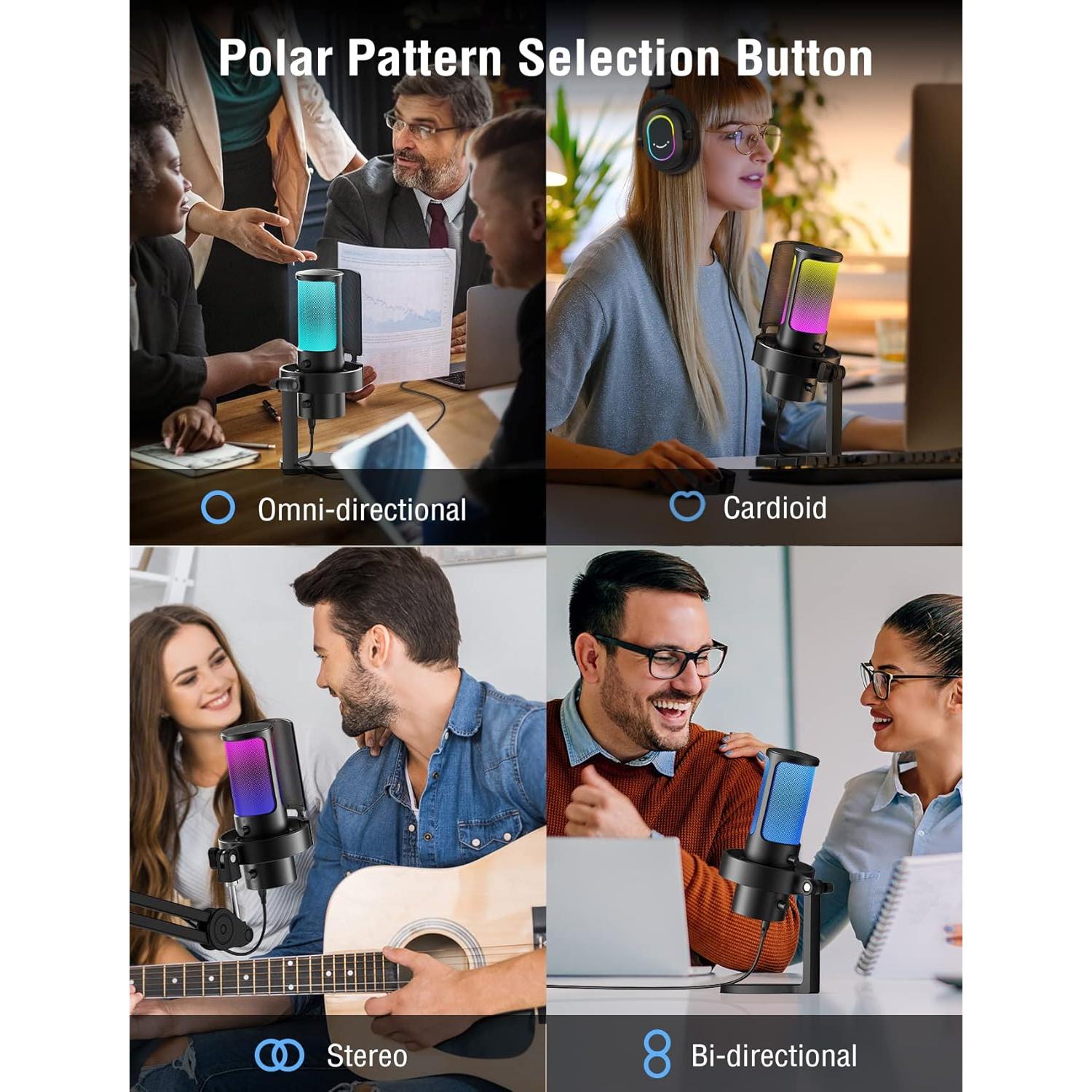 Micrófono USB FIFINE A8Plus+BM63 con Brazo Soporte y Control RGB