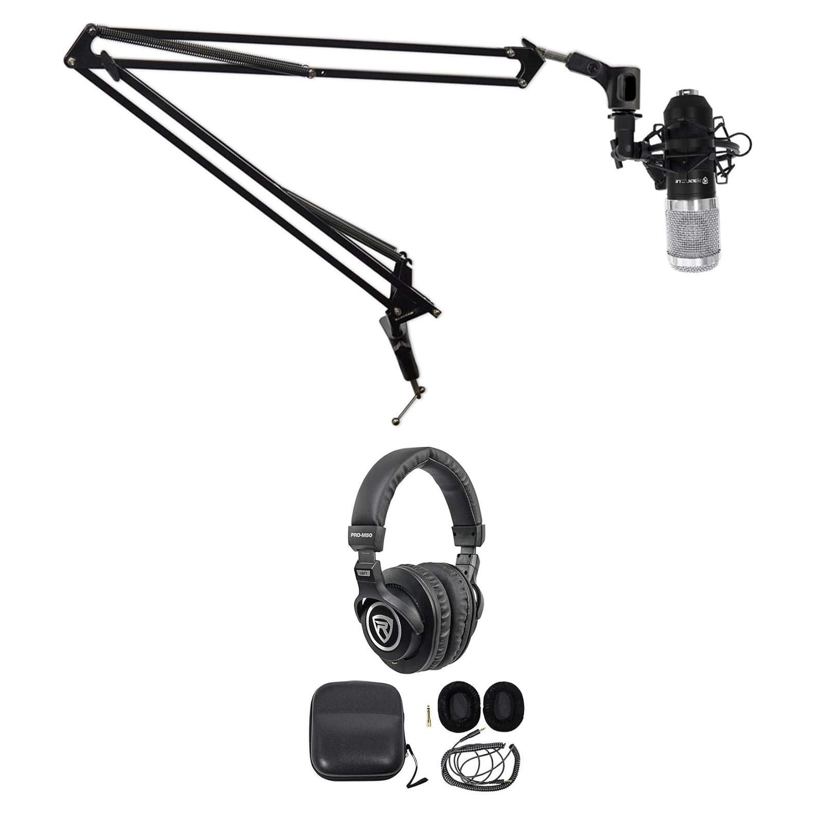 Paquete Streaming Rockville RCM01 Micrófono + Auriculares + Brazo
