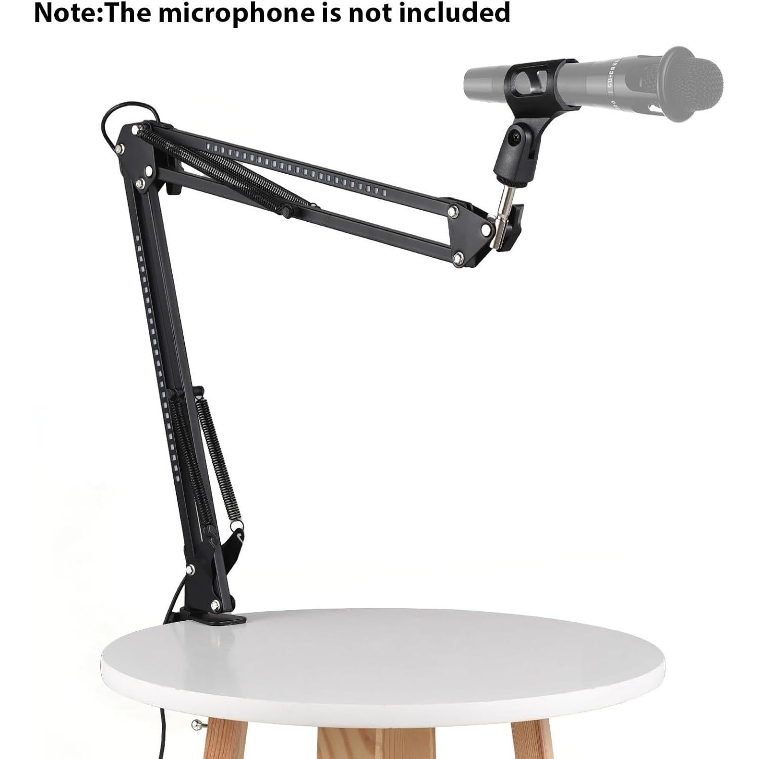 Microphone Stand Boom Arm with RGB Lighting 28 RGB LED Beads 4 Lighting Control Modes Adjustable Vibration Protection Metal Mic Boom Arm for Gaming Streaming Podcasting