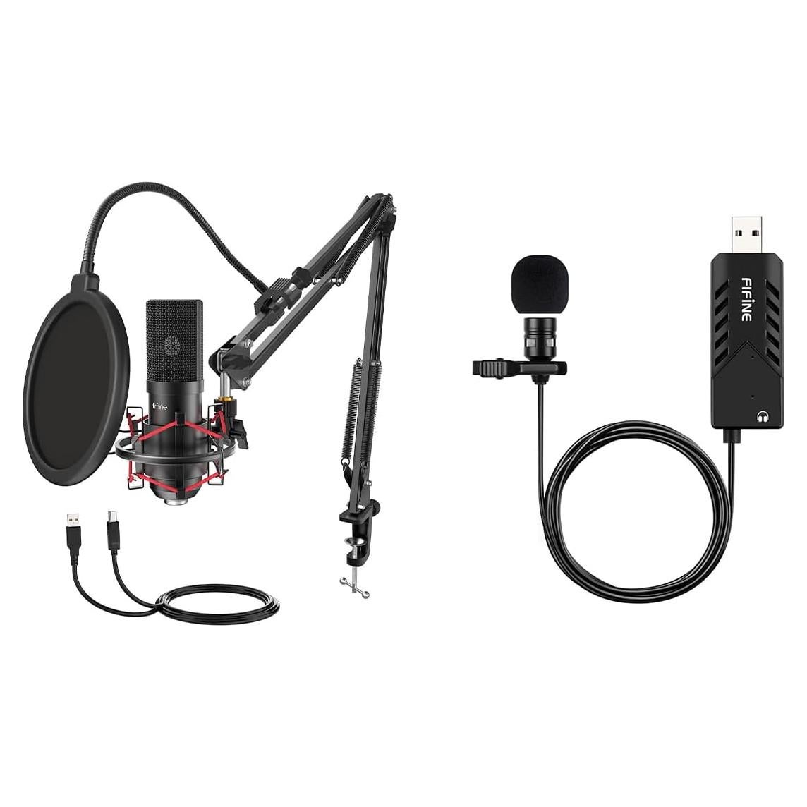Kit de Micrófono USB FIFINE T732 + Lavalier K053 para Juegos