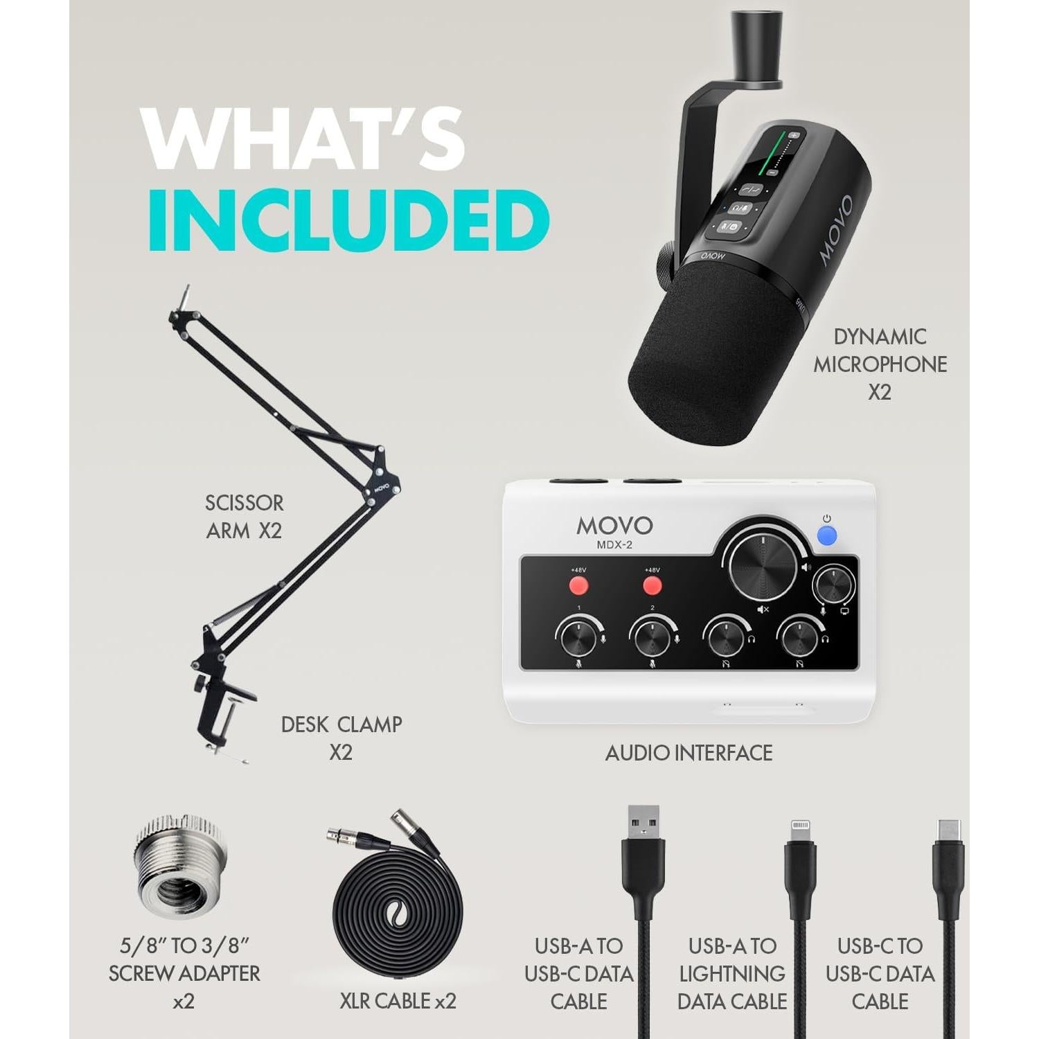 Kit de Podcasting Movo MDX-2 con 2 Micrófonos UM6 y Soportes