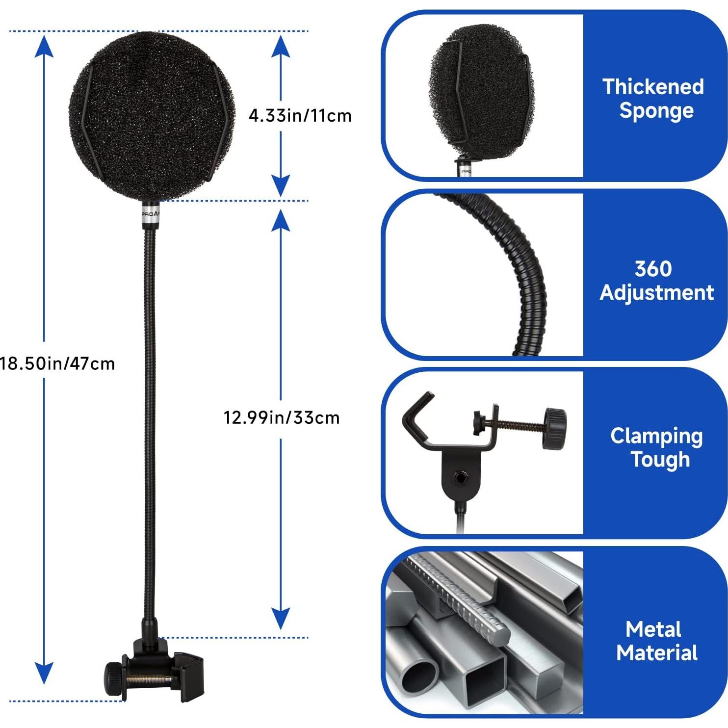 Filtro Pop Profesional PROAR para Micrófonos - Brazo Flexible