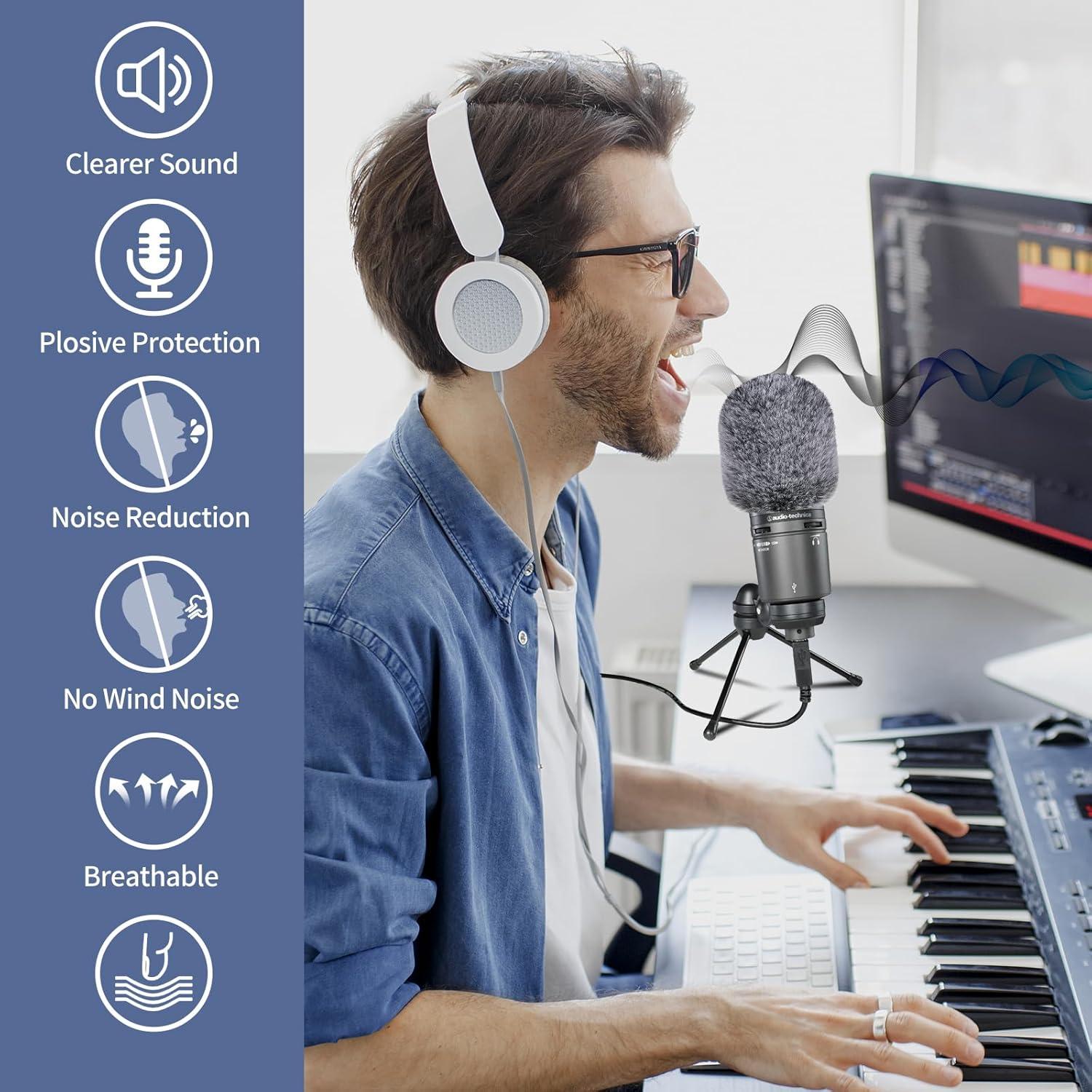 Pop Filter for Audio-Technica AT2020 Microphone，Mic Covers Foam with Furry Windscreen Muff Windshield Acoustic Recording Filter and Noise for AT2020USB AT2035 AT2040 AT2050 ATR2500 ATR2500X AT4040