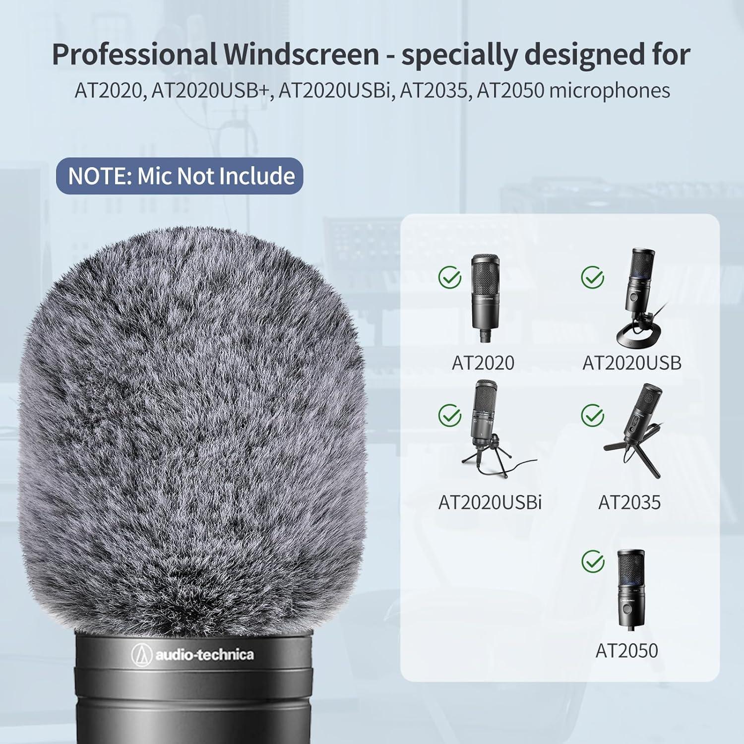 Pop Filter for Audio-Technica AT2020 Microphone，Mic Covers Foam with Furry Windscreen Muff Windshield Acoustic Recording Filter and Noise for AT2020USB AT2035 AT2040 AT2050 ATR2500 ATR2500X AT4040