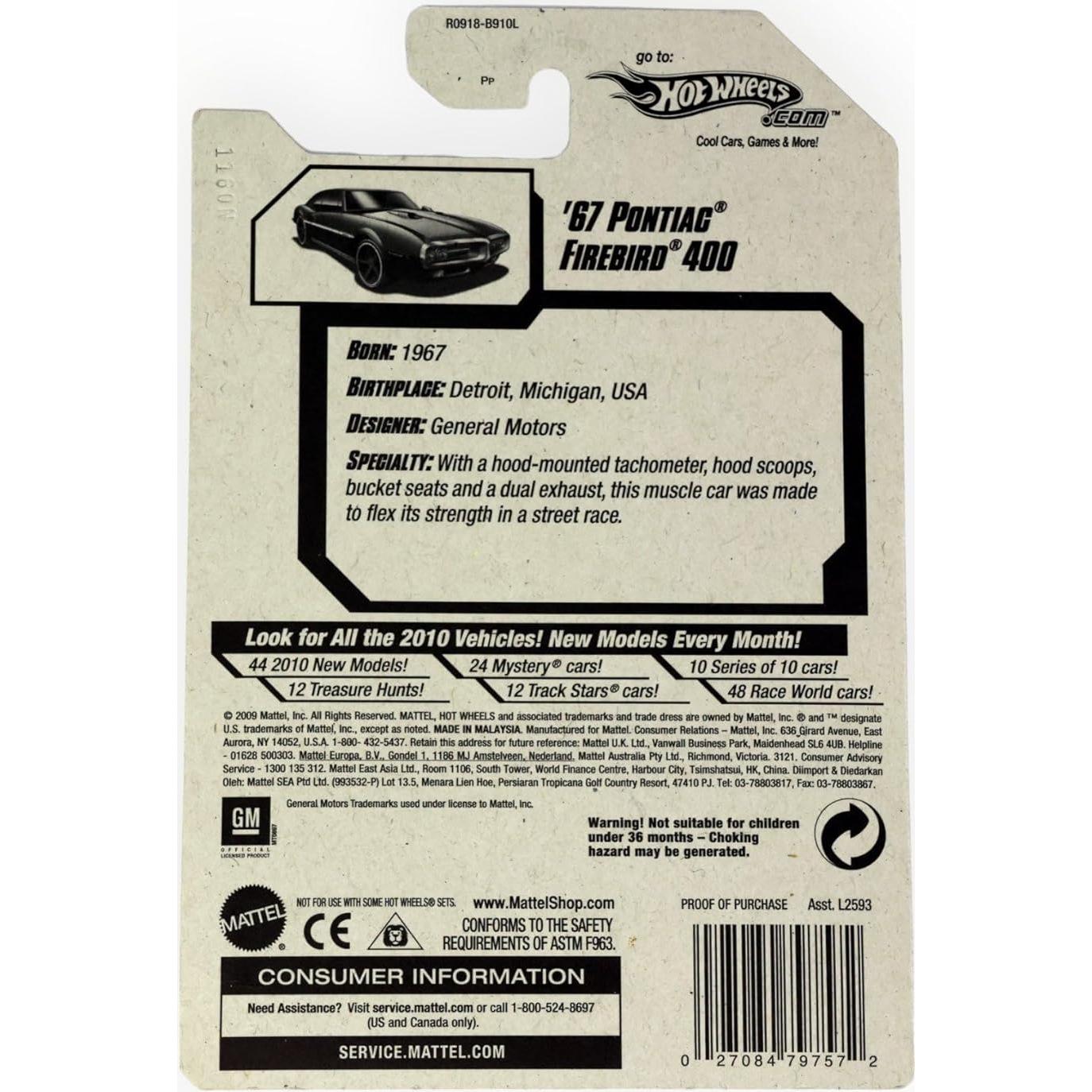 Hot Wheels 2010 Pontiac Firebird 400 Escala 1:64 Azul