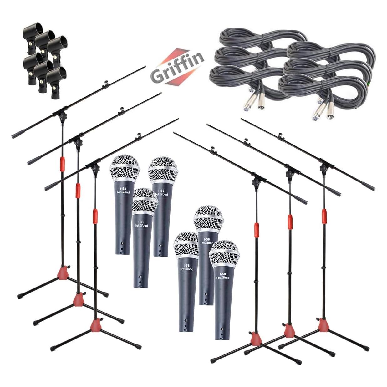 Paquete de 6 Soportes de Micrófono Boom GRIFFIN con Micrófonos Cardioides