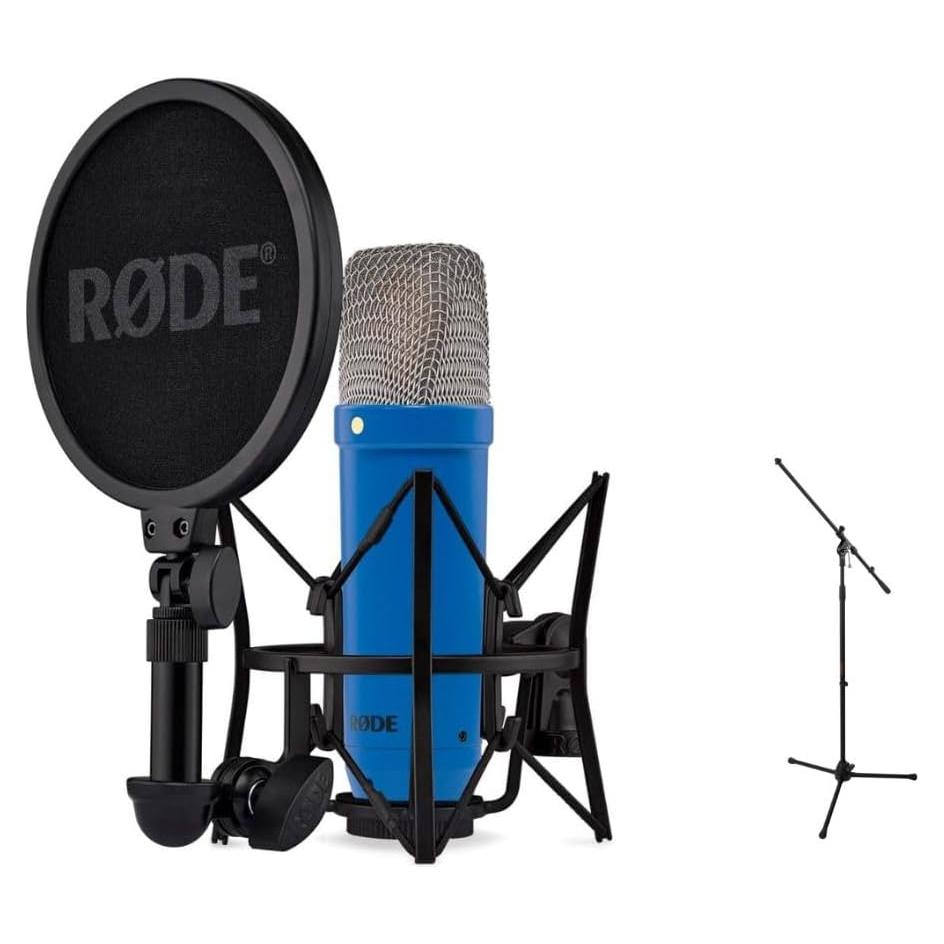 NT1 Signature Series Large-Diaphragm Condenser Microphone (Cobalt) Bundle with Mic Stand with Fixed Boom