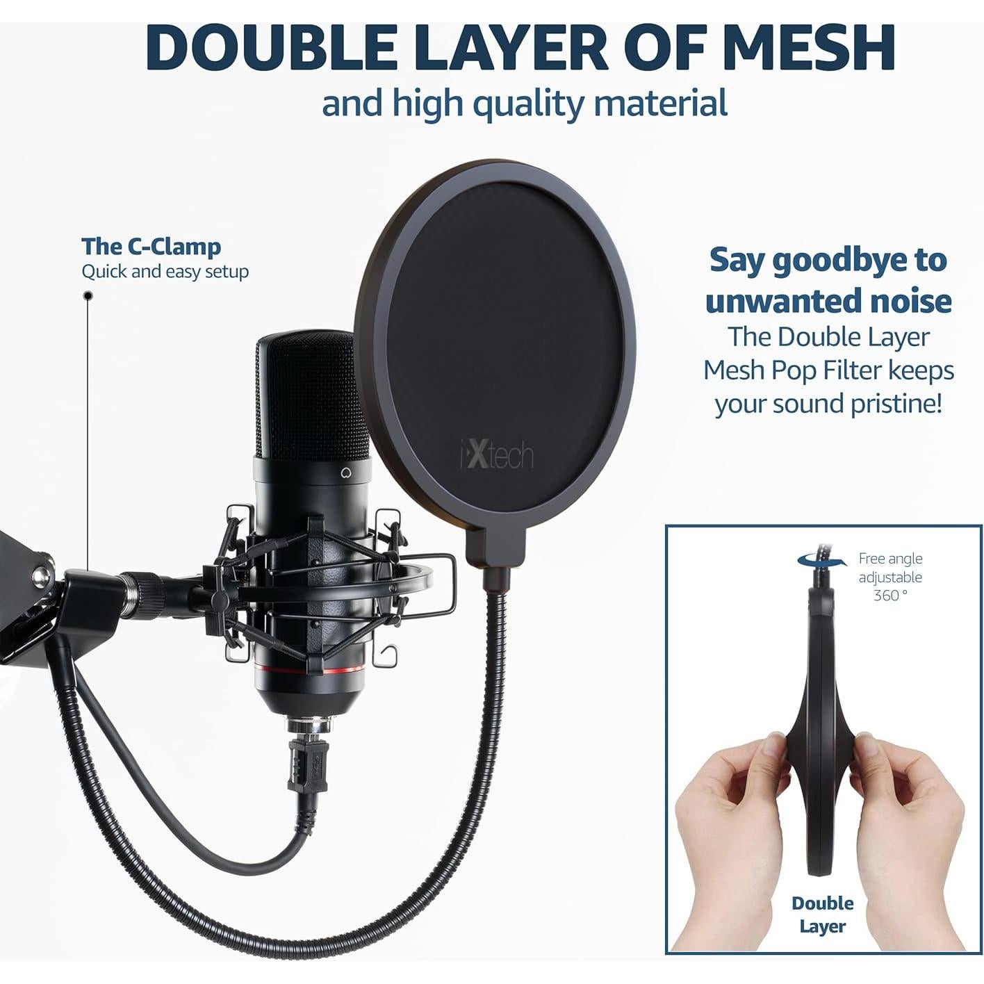 Filtro Pop IXTECH para Micrófono Doble Capa 53.34x15.24cm