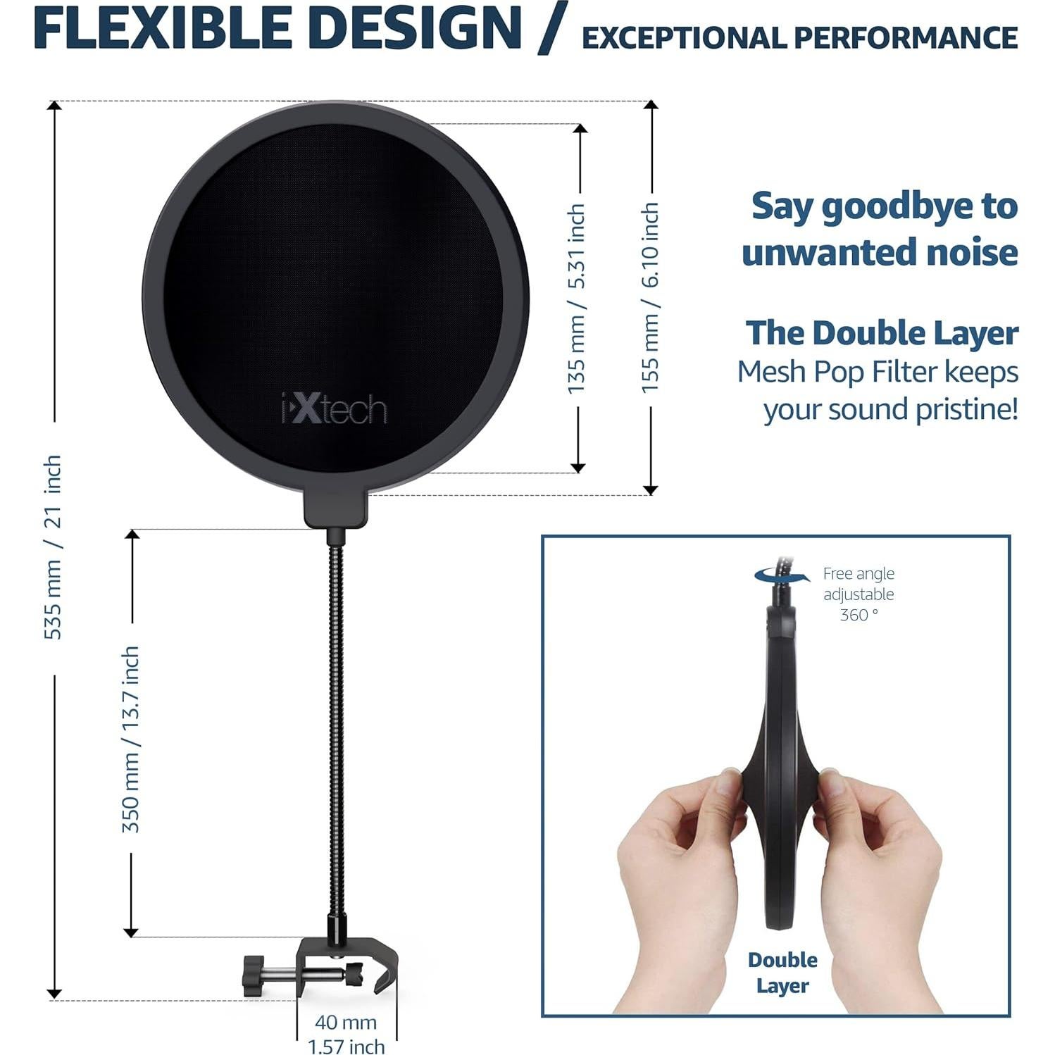 Filtro Pop IXTECH para Micrófono Blue Yeti Doble Capa