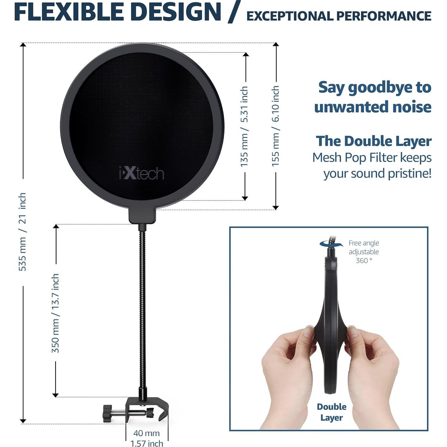 Filtro Pop IXTECH Doble Capa para Micrófono Blue Yeti