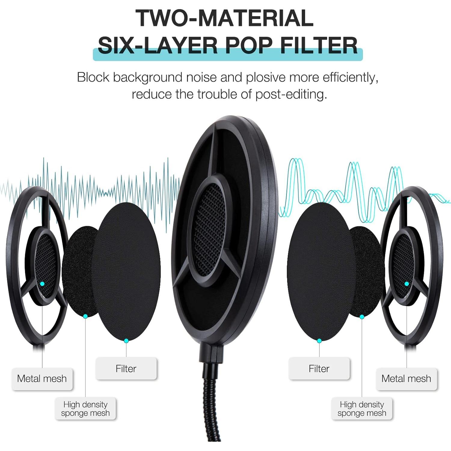 Filtro Pop de 6 Capas YOUSHARES para Micrófono QuadCast 13.97 cm