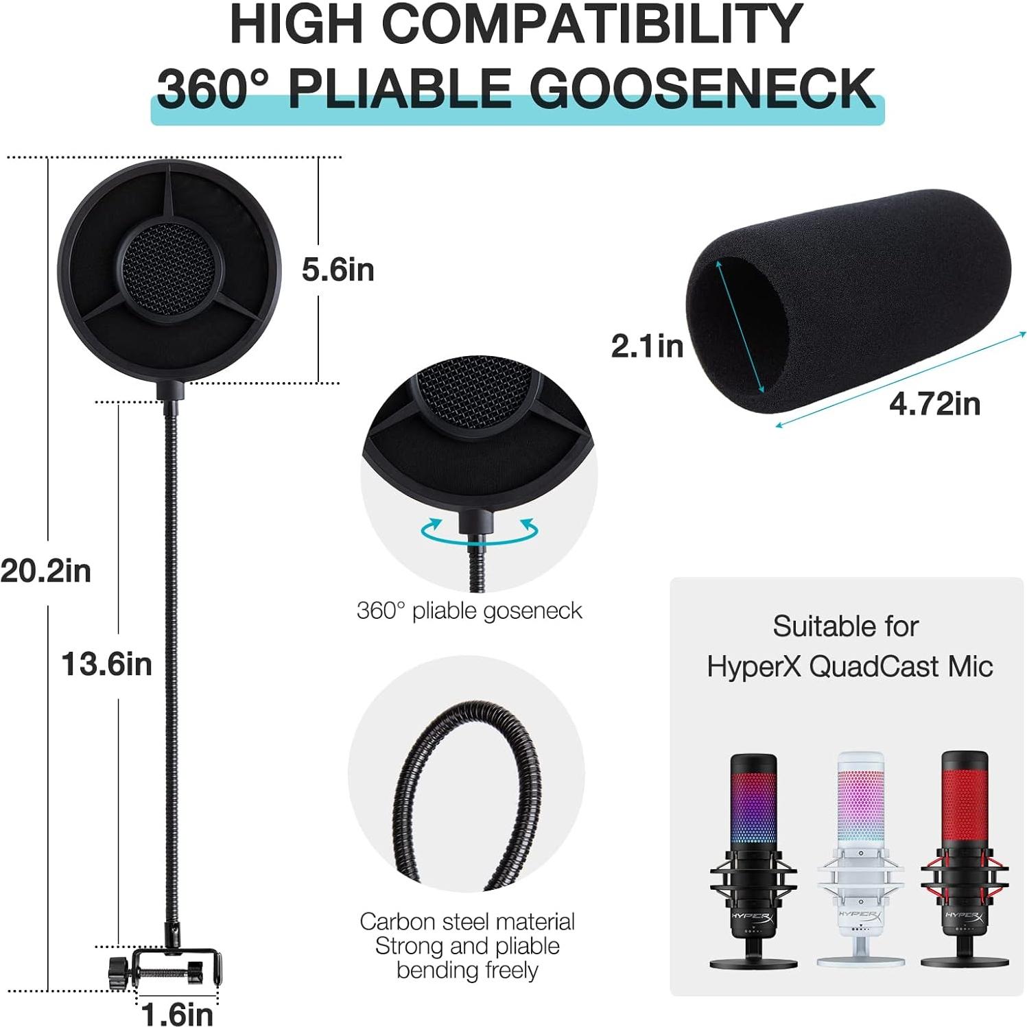 Filtro Pop de 6 Capas YOUSHARES para Micrófono QuadCast 13.97 cm