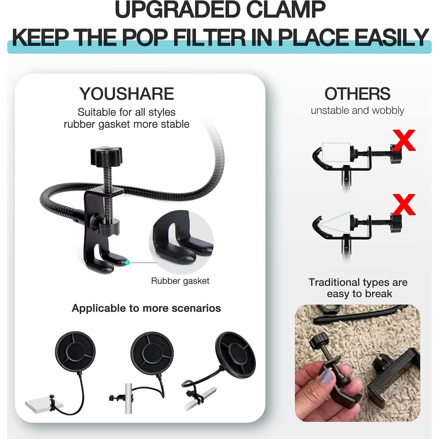 Filtro Pop de 6 Capas YOUSHARES para Micrófono QuadCast 13.97 cm