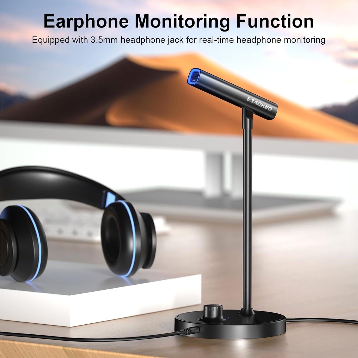 Micrófono USB Aokeo AK-2 para PC con Cancelación de Ruido