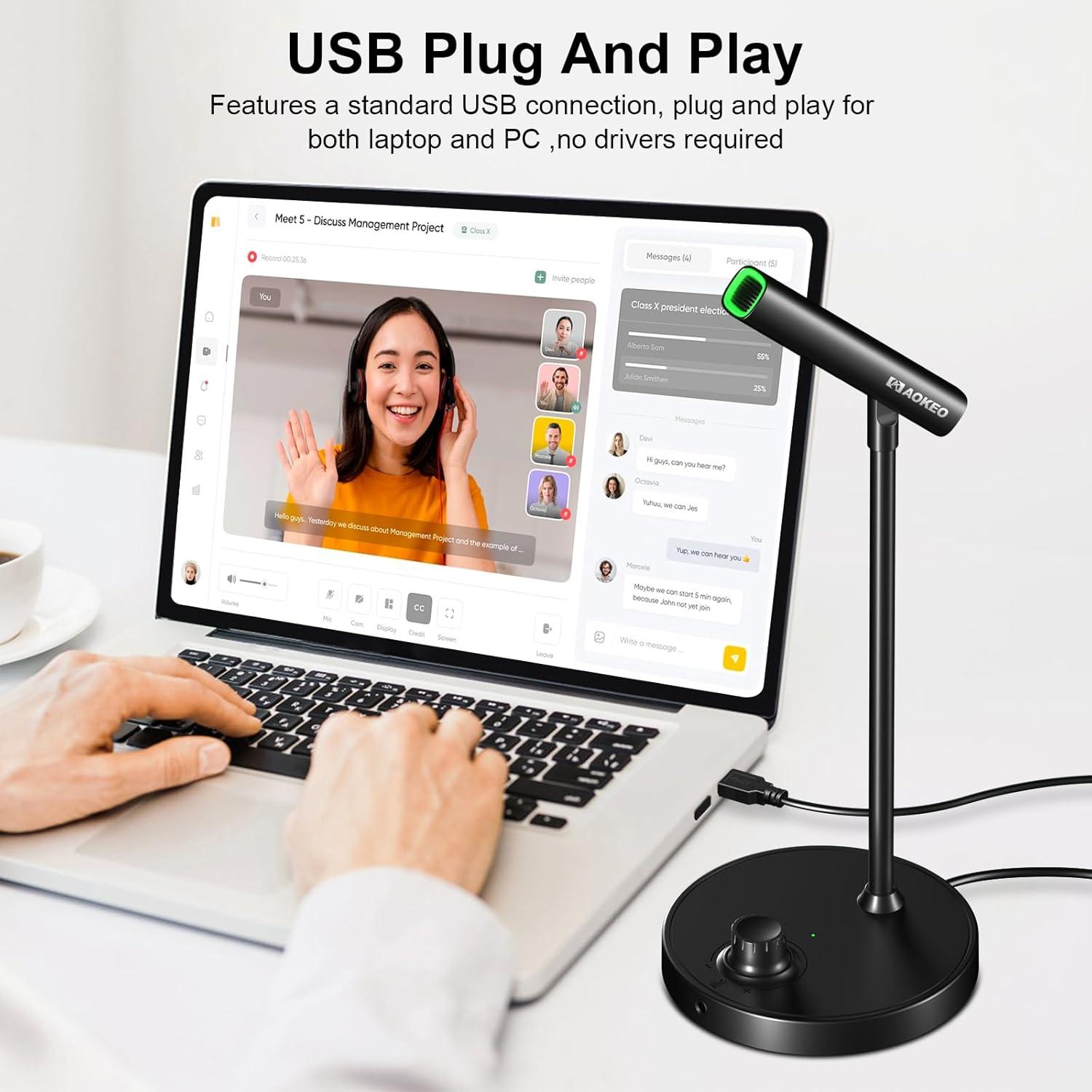 Micrófono USB Aokeo AK-2 para PC con Cancelación de Ruido