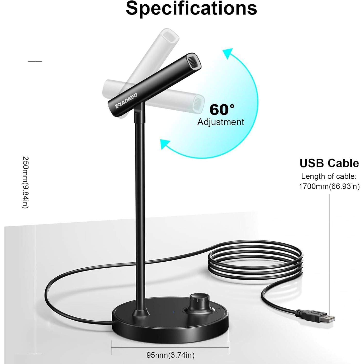 Micrófono USB Aokeo AK-2 para PC con Cancelación de Ruido