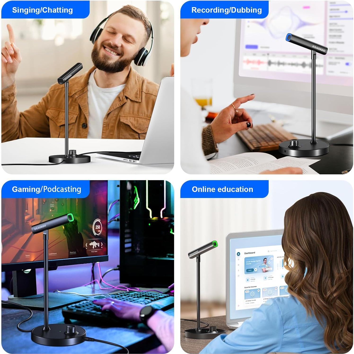 Micrófono USB Aokeo AK-2 para PC con Cancelación de Ruido