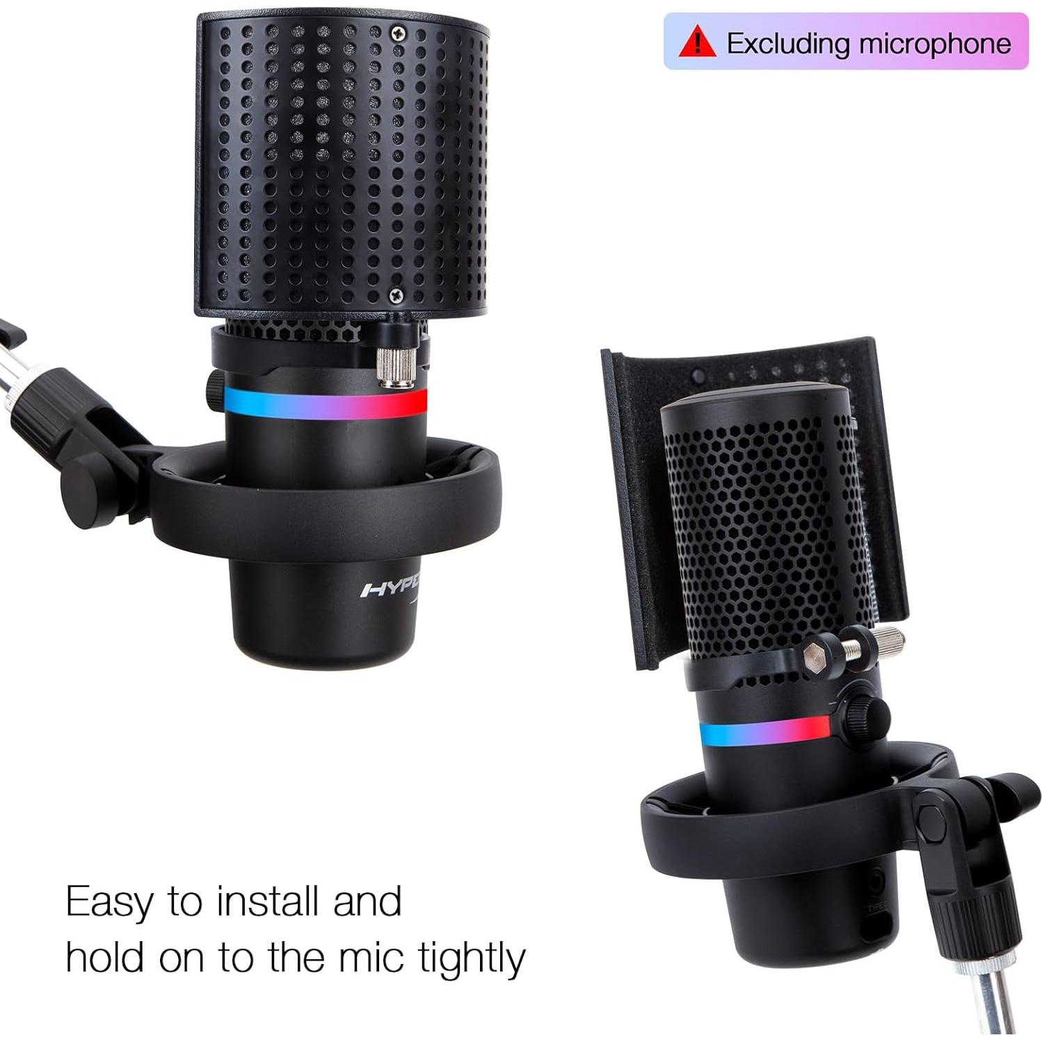 SUNMON Mic Pop Filter Windsrceen,Compatible with HyperX QuadCast2, Double Layered Wind Pop Screen with Flexible 360° Gooseneck Clip Stabilizing Arm