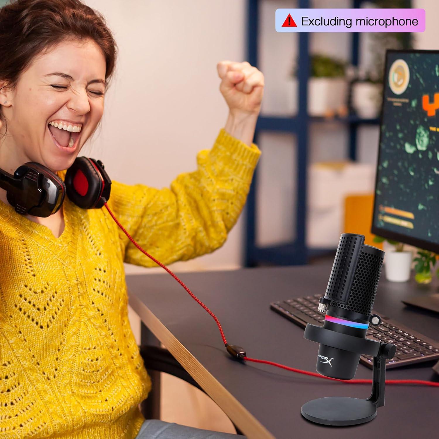 SUNMON Mic Pop Filter Windsrceen,Compatible with HyperX QuadCast2, Double Layered Wind Pop Screen with Flexible 360° Gooseneck Clip Stabilizing Arm