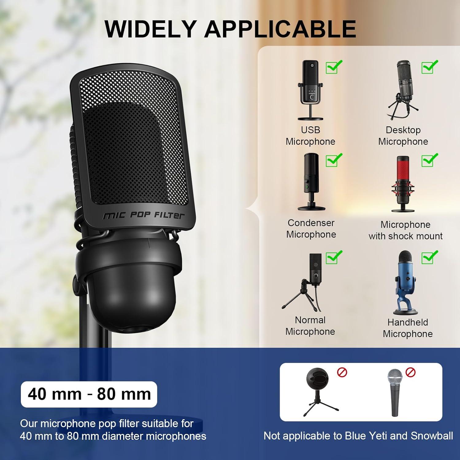 Filtro Pop AOKEO B-8 para Micrófono - Compatible con Elgato, Rode, Blue Yeti