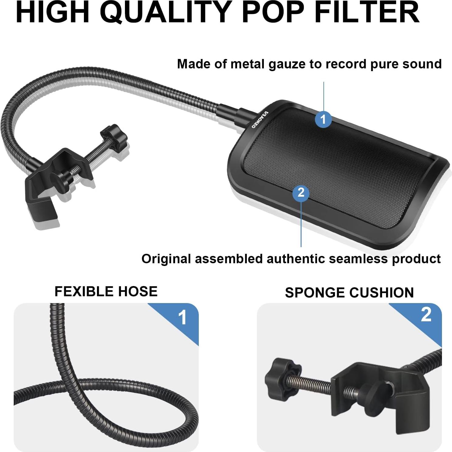 Filtro Pop Aokeo P1 de Metal con Brazo Ajustable 360°