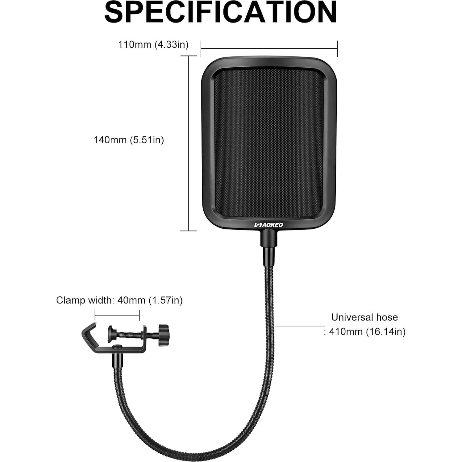 Filtro Pop Aokeo P1 de Metal con Brazo Ajustable 360°