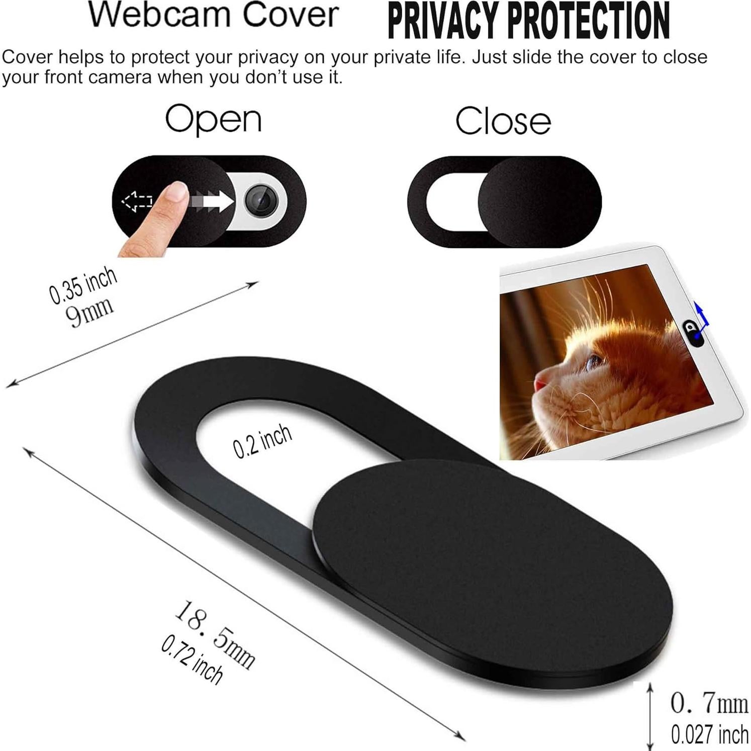 Cubierta deslizante para webcam 6 Pack - Negro, ultra delgada