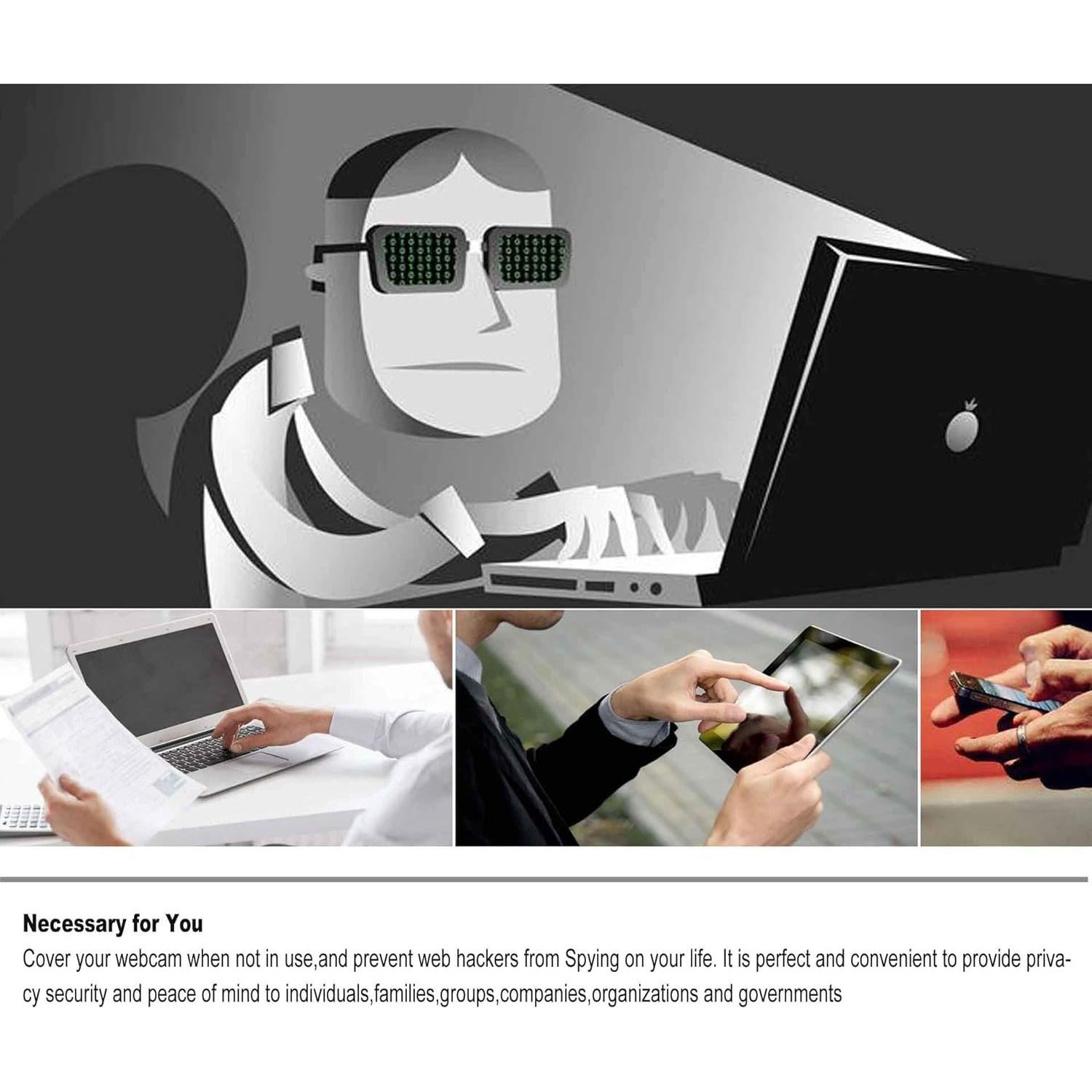 Cubierta deslizante para webcam 6 Pack - Negro, ultra delgada