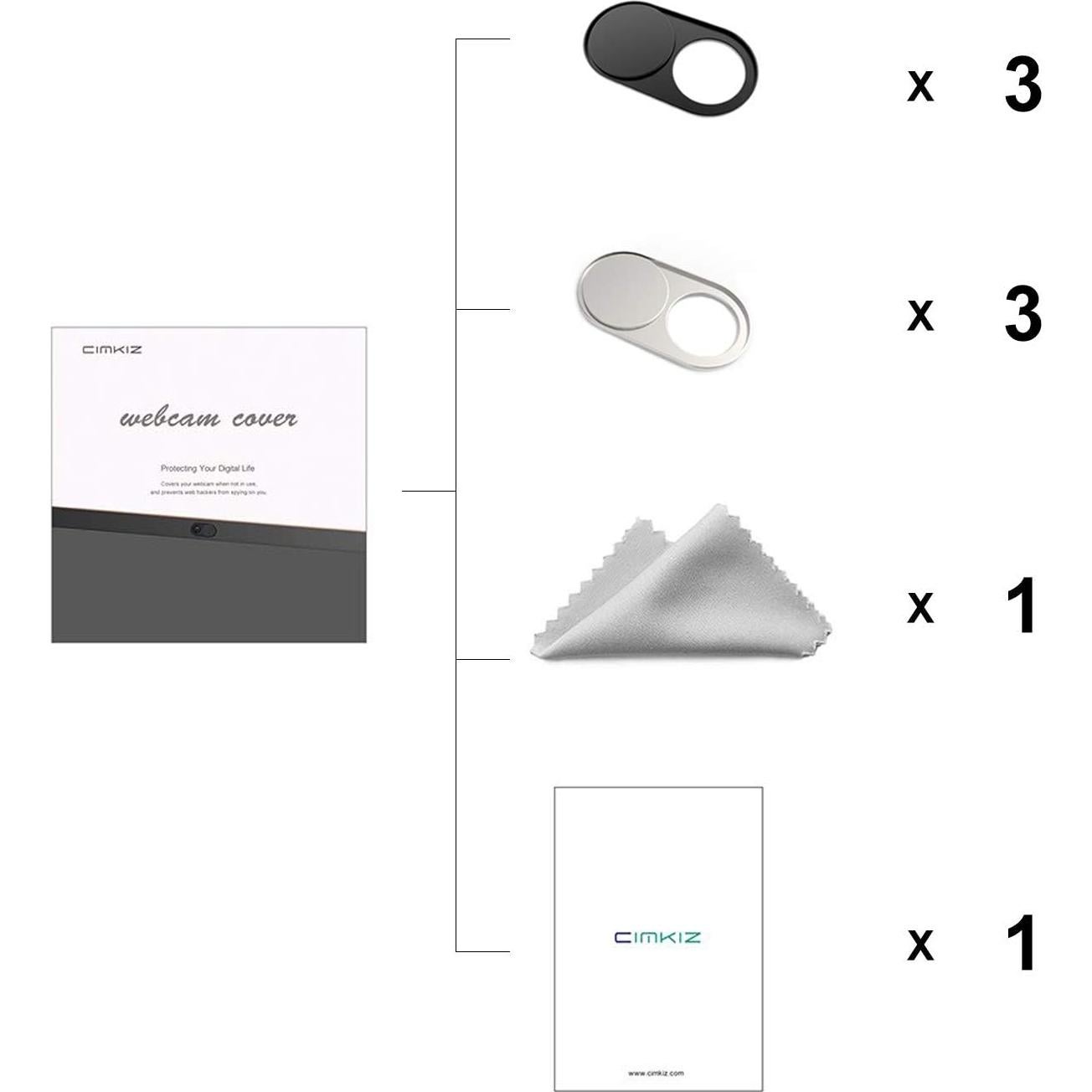 Cubierta de Webcam Magnética Cimkiz - 6 Paquetes (3 Negros + 3 Plateados)