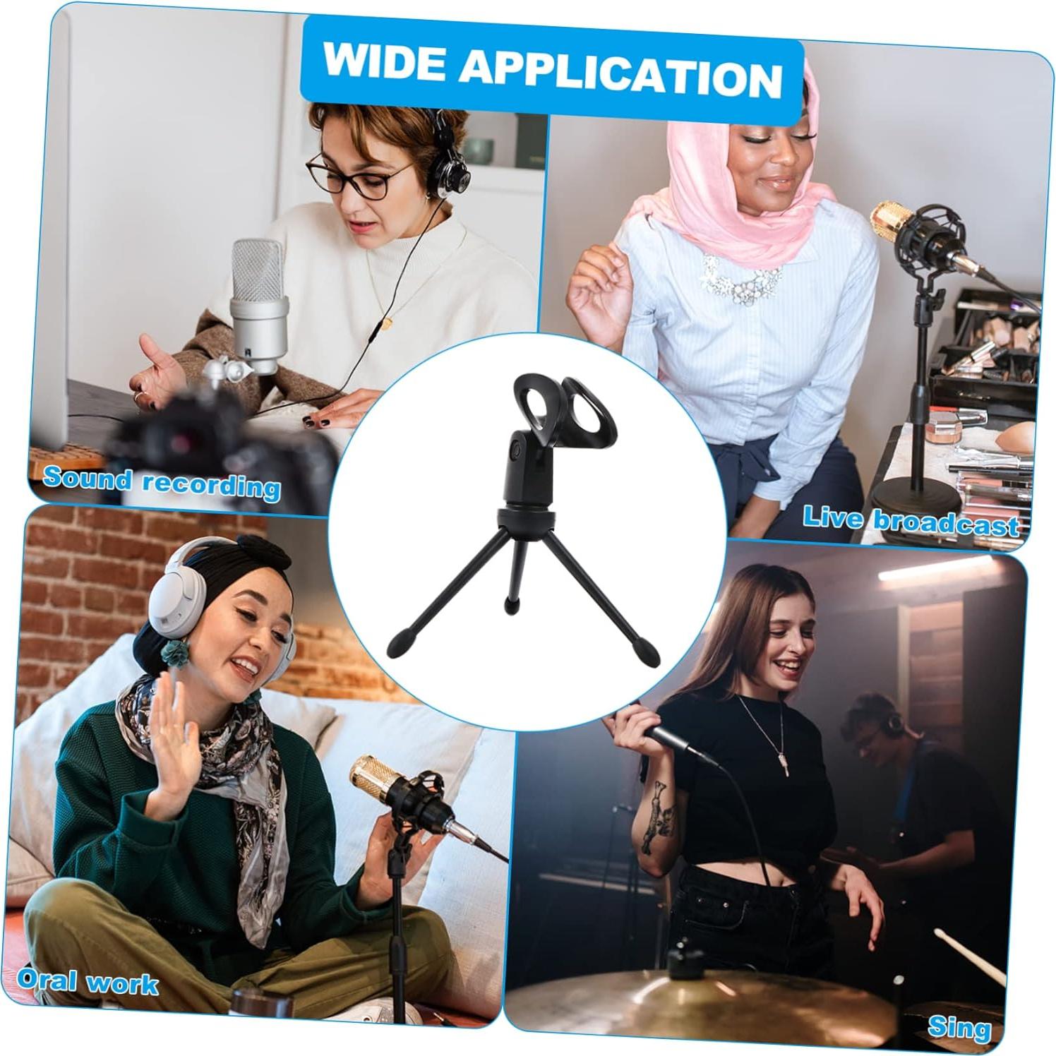 Trípode de micrófono portátil Hemoton plegable 12x6cm negro