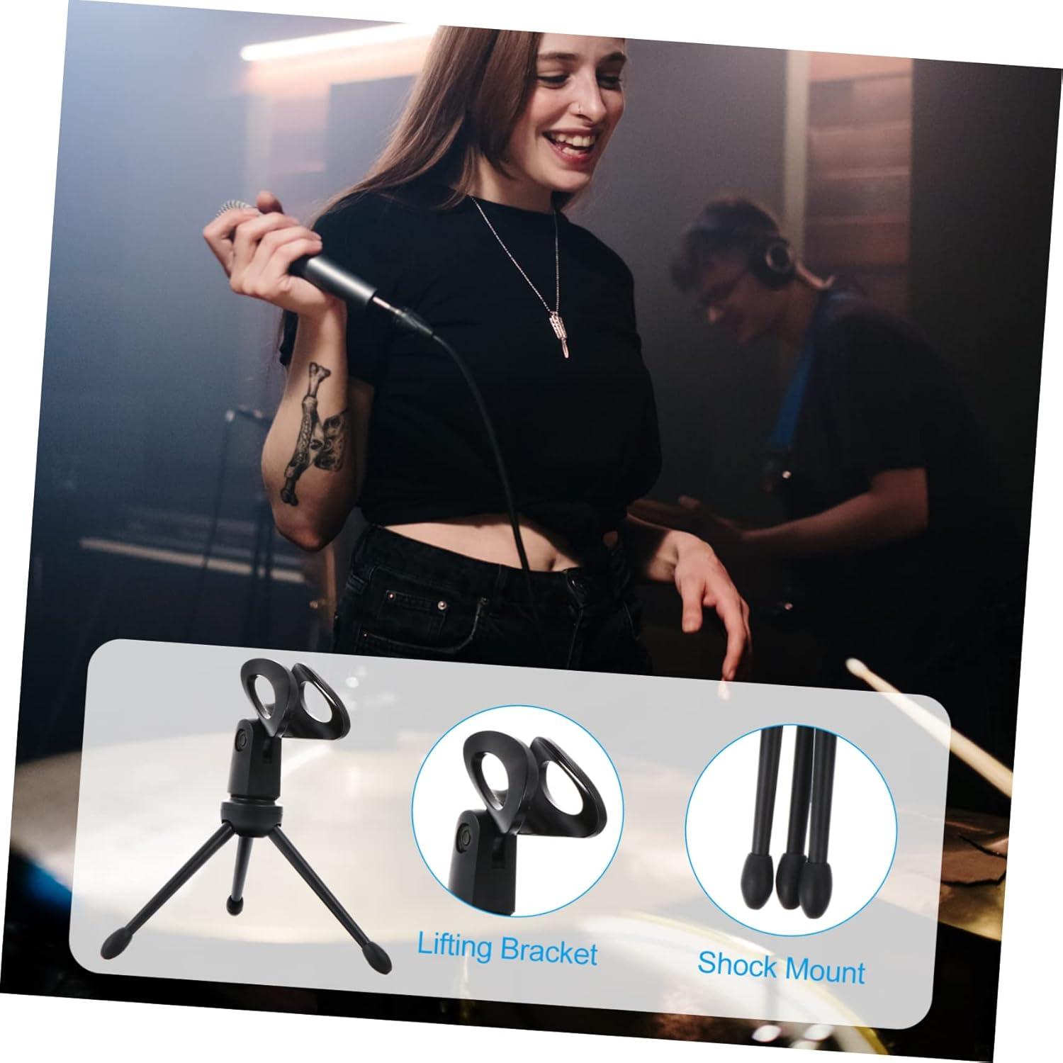 Trípode de micrófono portátil Hemoton plegable 12x6cm negro