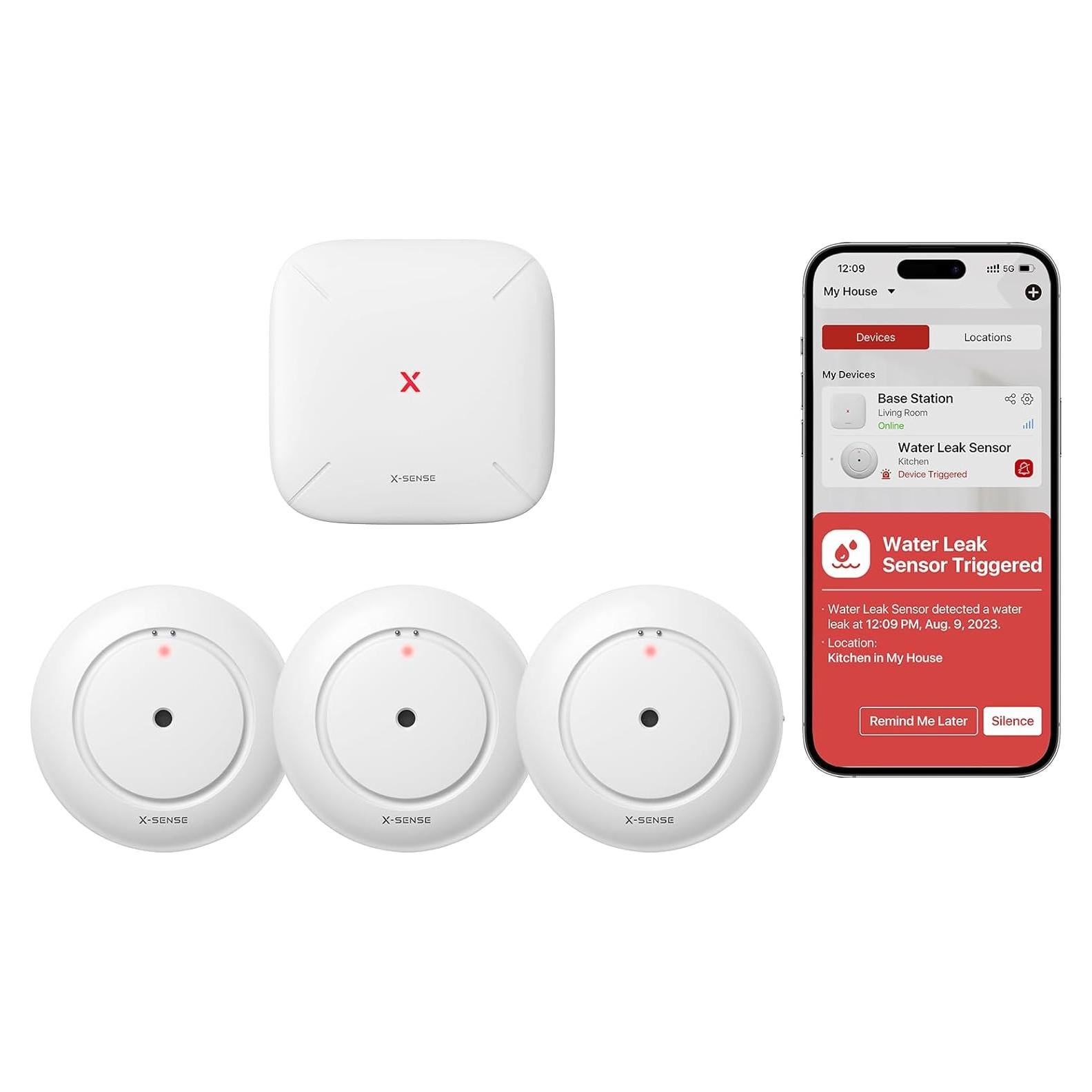 Detector de Fugas de Agua Wi-Fi X-Sense SWS54, 3 Sensores