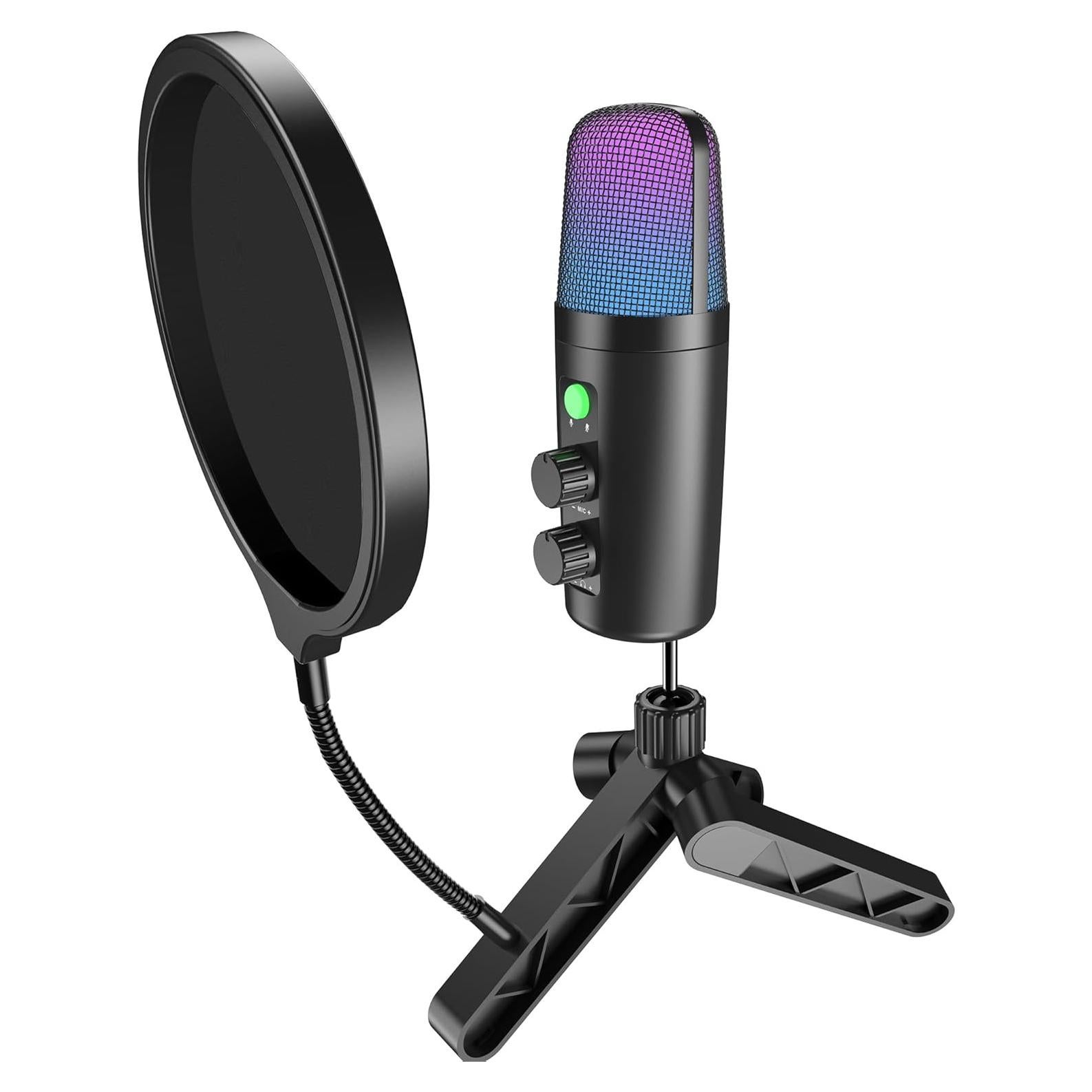 Micrófono USB Condensador Cardioide con Soporte y Filtro Antipop