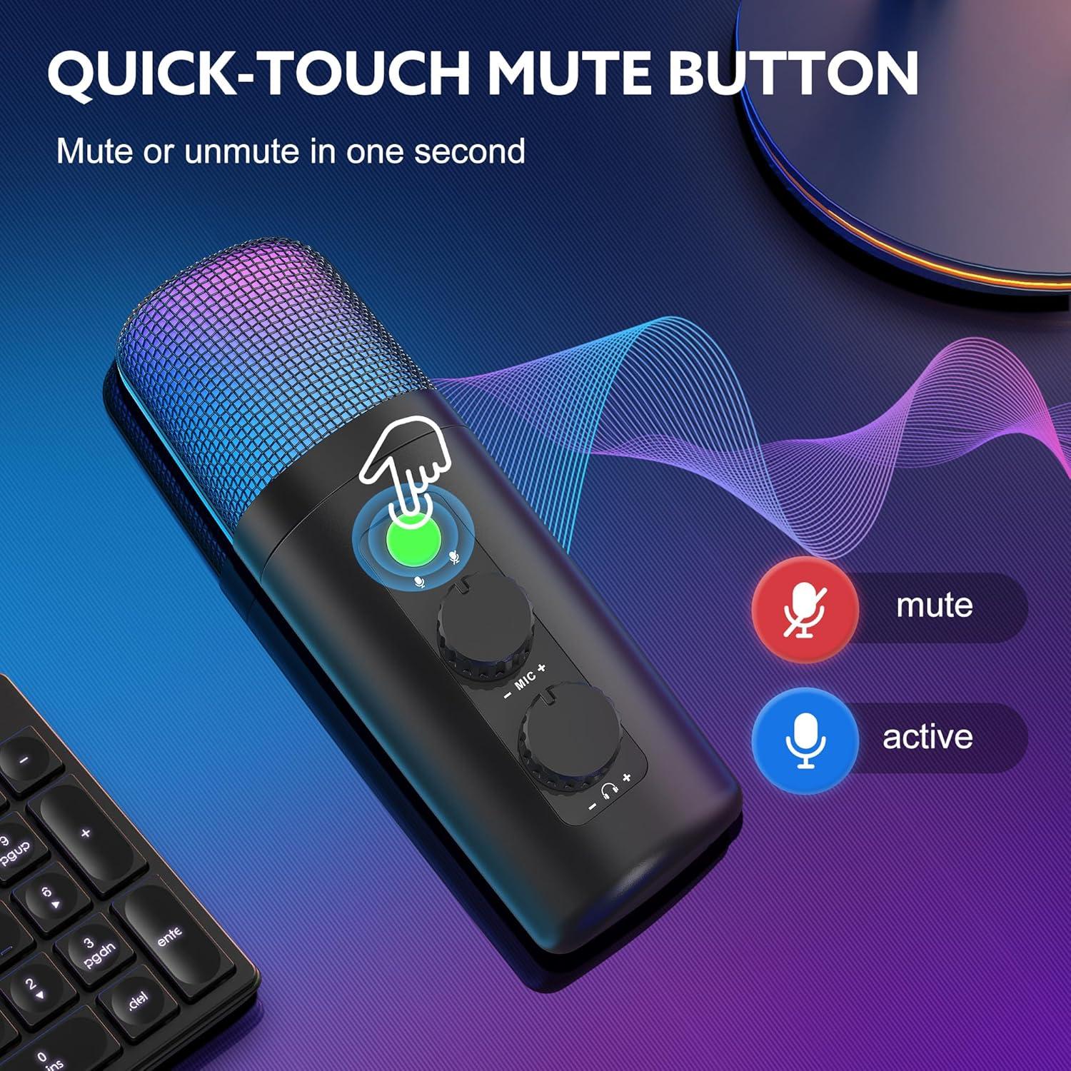 Micrófono USB Condensador Cardioide con Soporte y Filtro Antipop