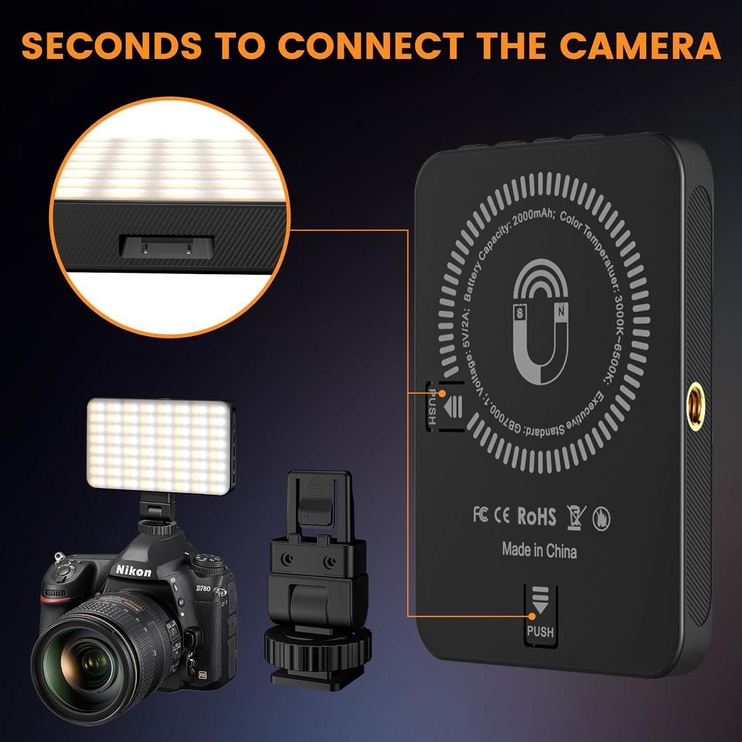 Luz de Selfie Magnética Gamiity Recargable 3 Modos 128 LEDs