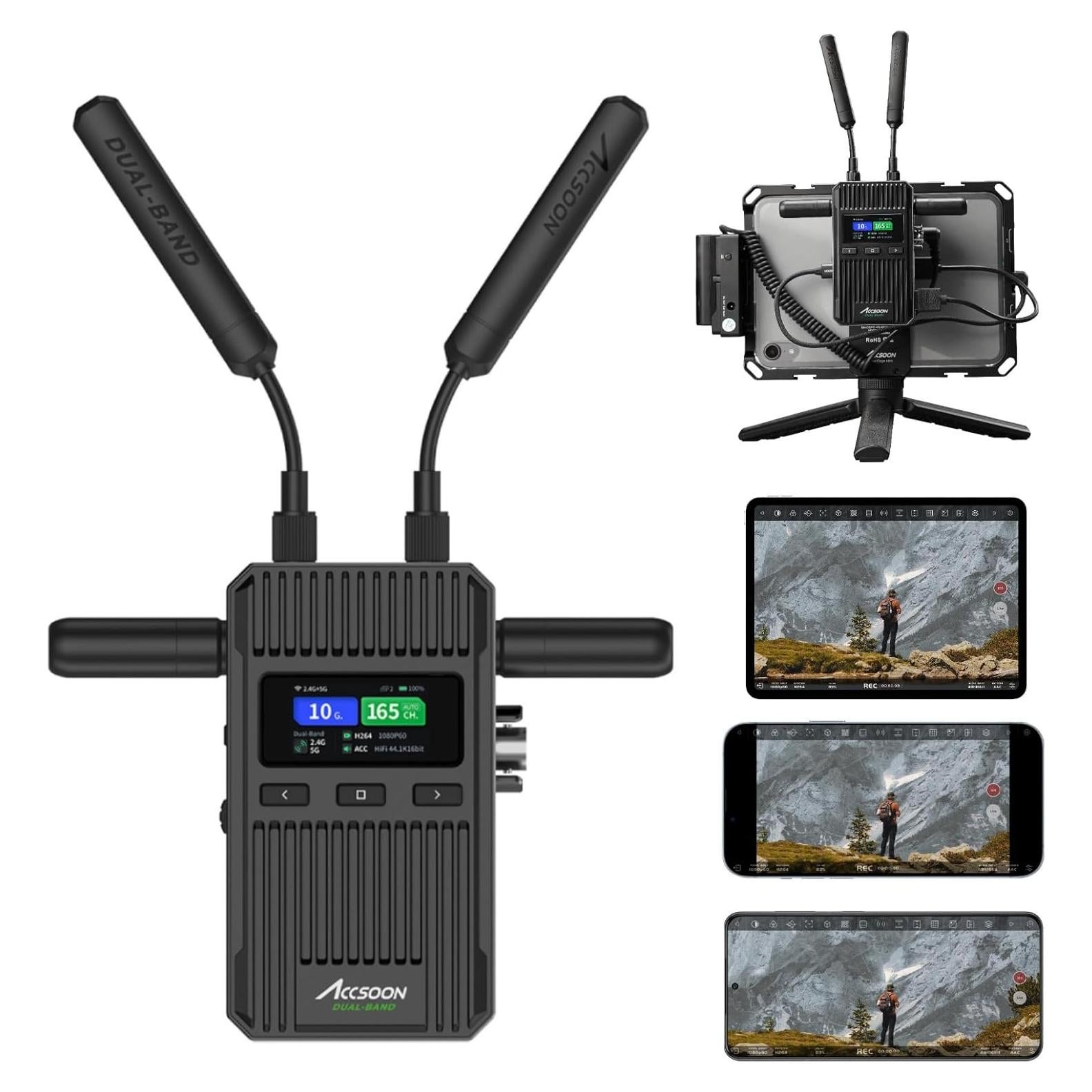 Accsoon CineView 2 SDI Wireless Video Transmission System, 1500ft/450m Range 50ms Latency, HDMI Transmitter and Receiver, UVC for Live Streaming, 4 App Monitoring Compatible with CineView HE/SE/Quad