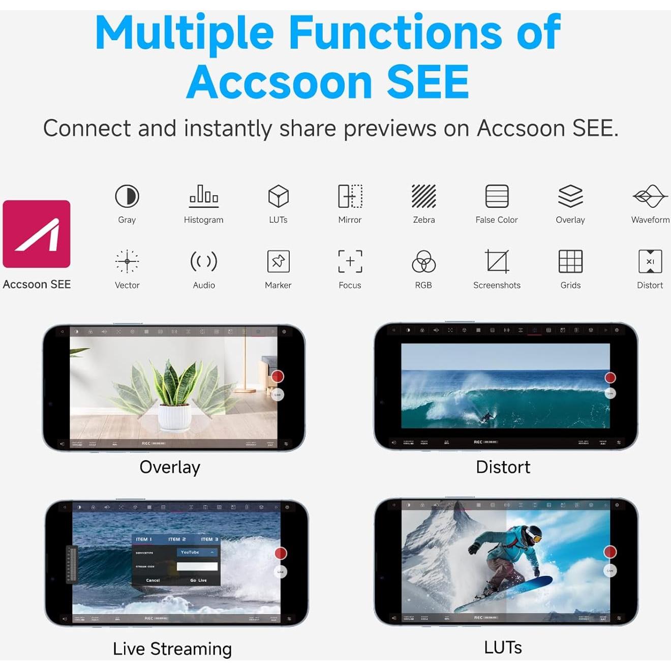 Accsoon CineView 2 SDI Wireless Video Transmission System, 1500ft/450m Range 50ms Latency, HDMI Transmitter and Receiver, UVC for Live Streaming, 4 App Monitoring Compatible with CineView HE/SE/Quad