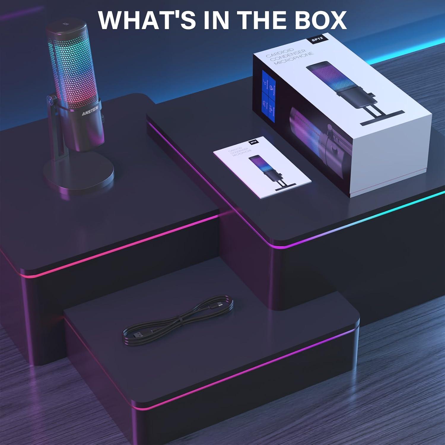 Micrófono Gaming ANSTEN USB Condensador RGB con Silencio