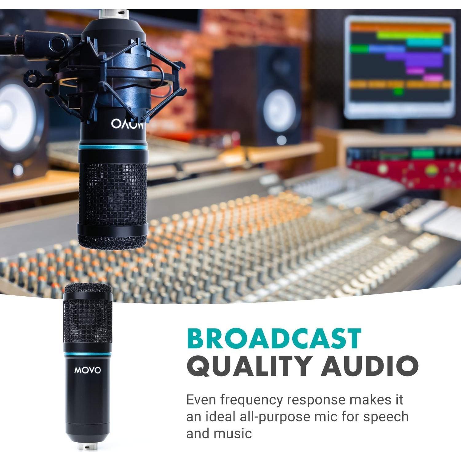 Kit de Grabación de Podcast Movo - 2 Micrófonos Condensadores, Soportes y Filtros