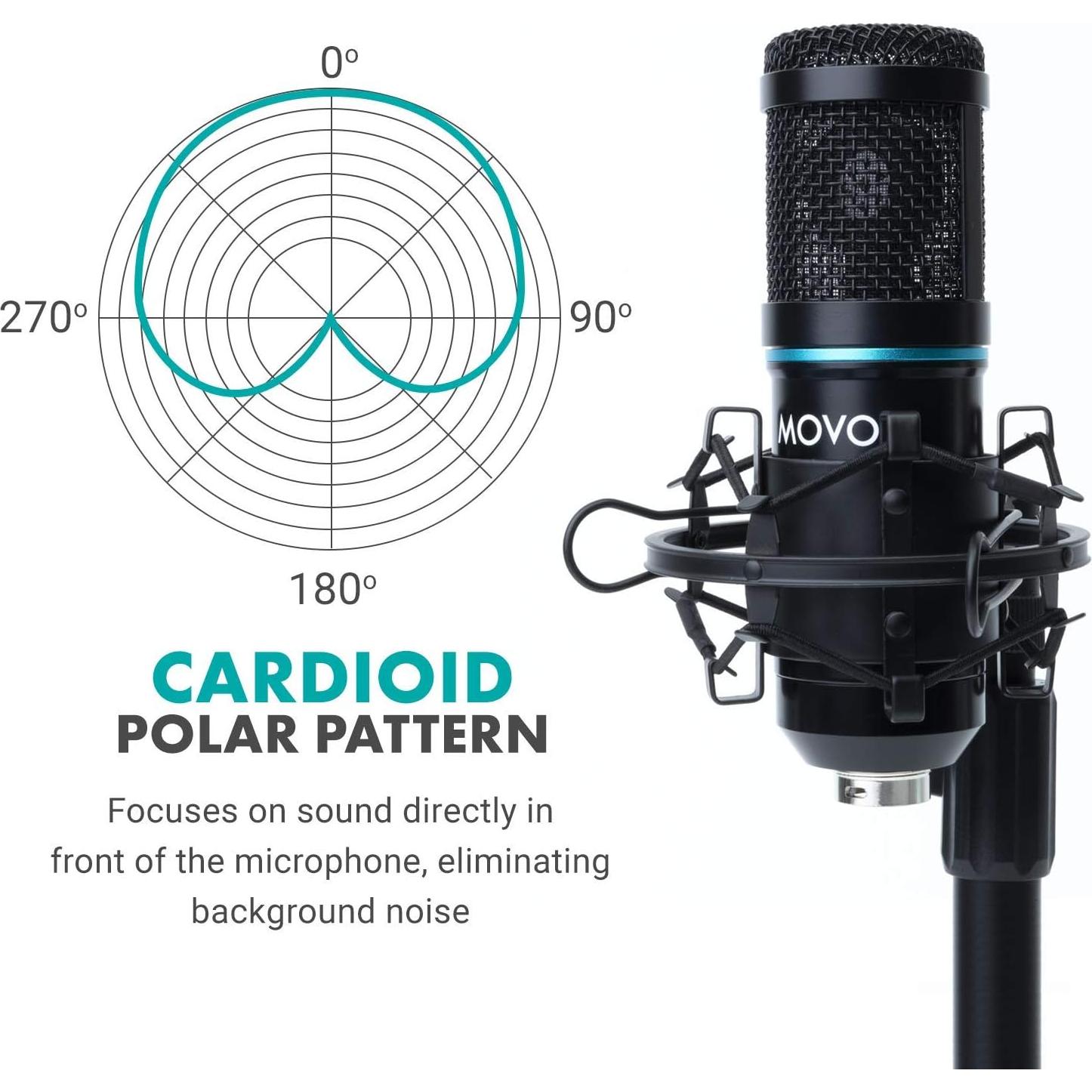 Kit de Grabación de Podcast Movo - 2 Micrófonos Condensadores, Soportes y Filtros