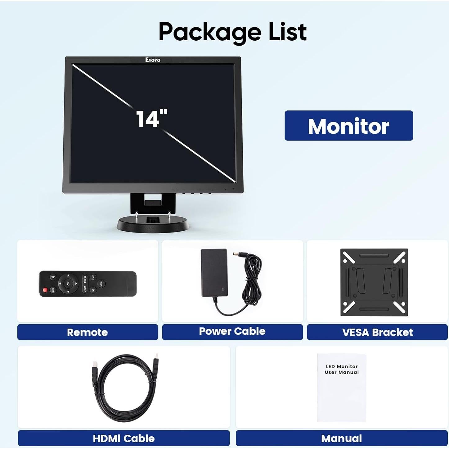 Monitor LCD 14" Eyoyo EM07D HDMI VGA 1024x768