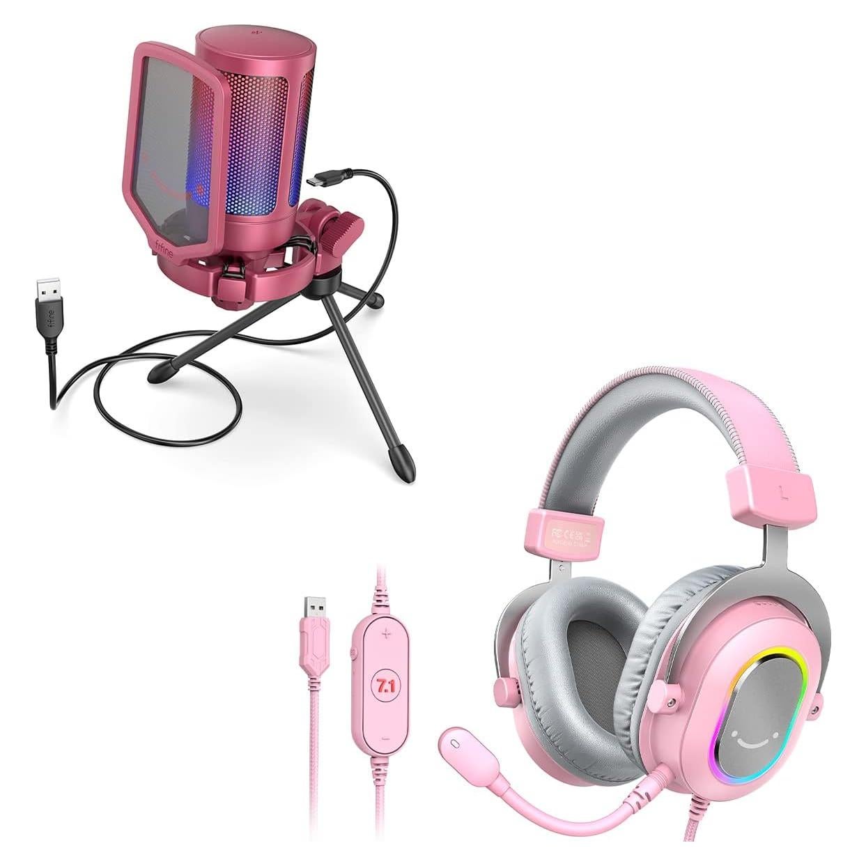 Micrófono USB FIFINE AmpliGame + Auriculares RGB 7.1