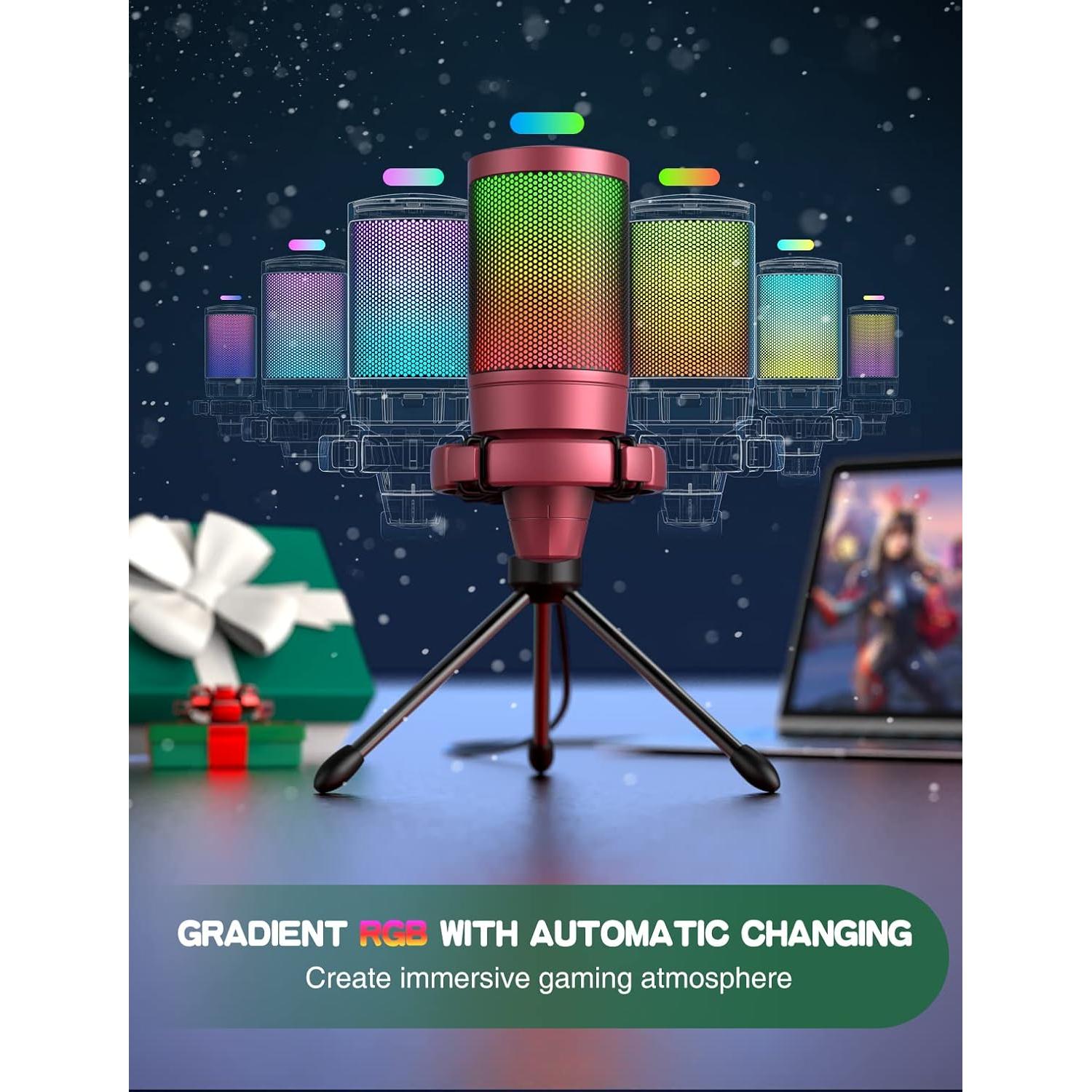 Micrófono USB FIFINE AmpliGame + Auriculares RGB 7.1