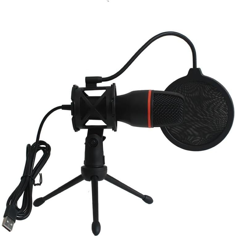 USB Condenser Microphone with RGB Lighting, Pop Filter, and Shockproof Base – Ideal for Streaming, Recording, and Gaming