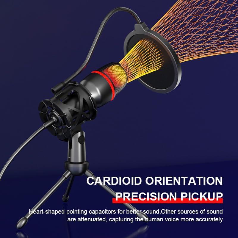 USB Condenser Microphone with RGB Lighting, Pop Filter, and Shockproof Base – Ideal for Streaming, Recording, and Gaming