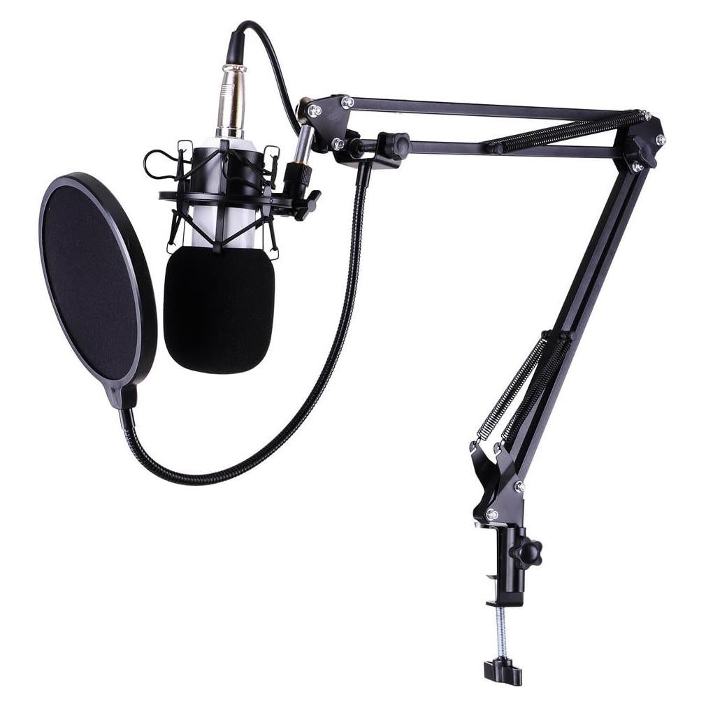 Micrófono de Condensador AW BM-700 con Soporte Ajustable y Filtro Antipop