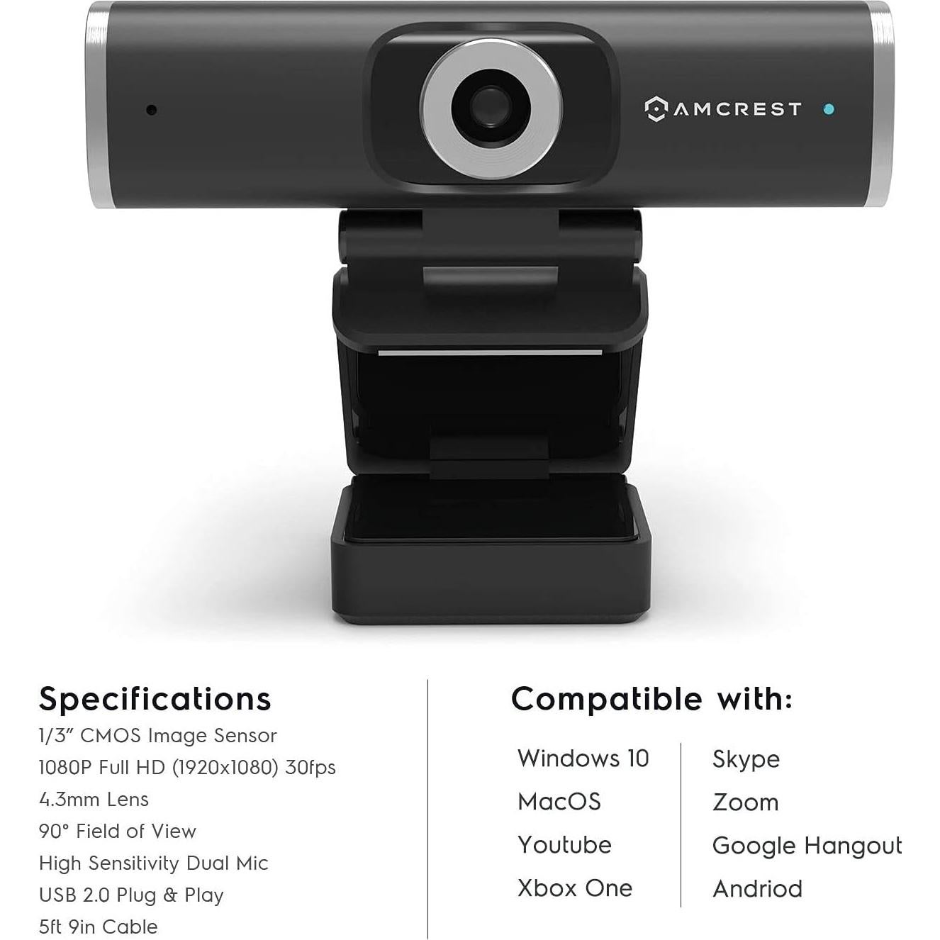 Cámara Web Amcrest 1080P USB con Micrófono y Soporte