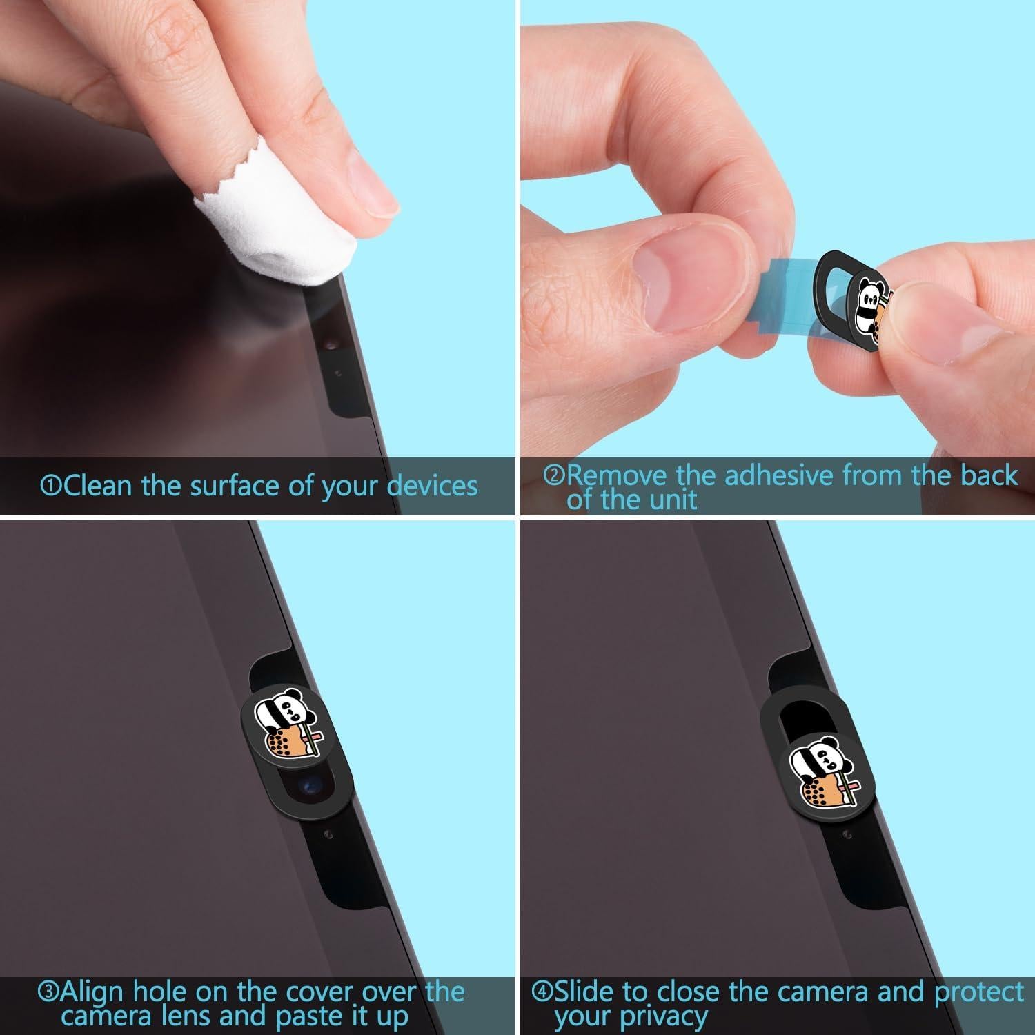 Cubierta de Webcam Deslizante HKDGYHON Panda Negra - Protección Privacidad