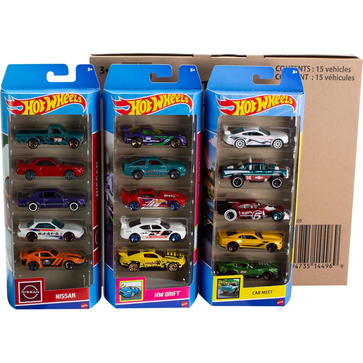 Paquete de 15 coches Hot Wheels Mattel 3 temáticas 1:64