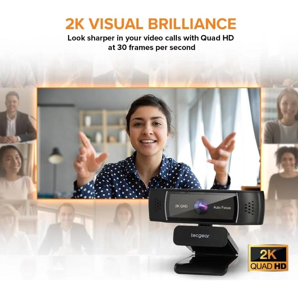 Cámara Web Tecgear 2K QHD Enfoque Automático Micrófono